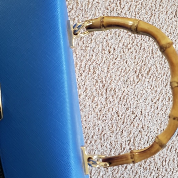 NWOT Cute Spring Blue Bamboo Handle Straw Bag - Picture 12 of 16